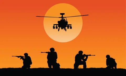 Soldiers on the performance of the combat mission. Stock Illustration
