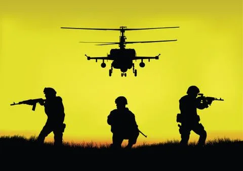Soldiers on the performance of the combat mission. Stock Illustration