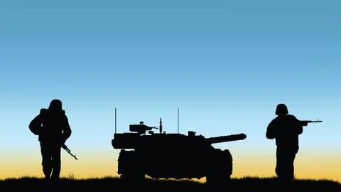 Soldiers on the performance of the combat mission. Stock Illustration