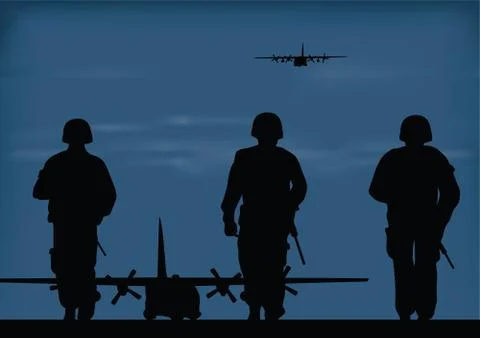 Soldiers on the performance of the combat mission. Stock Illustration