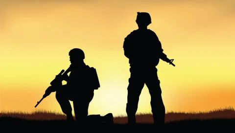 Soldiers on the performance of the combat mission. Stock Illustration