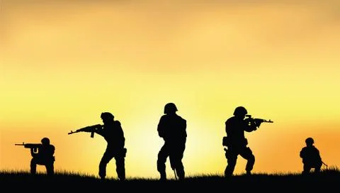 Soldiers on the performance of the combat mission. Stock Illustration