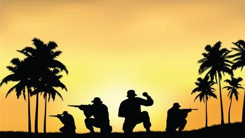 Soldiers on the performance of the combat mission. Stock Illustration