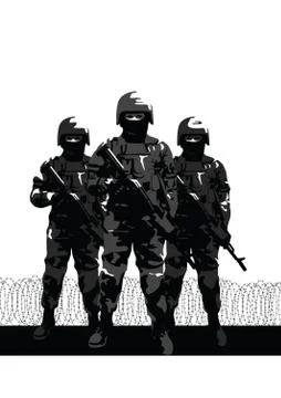 Soldiers on the performance of the combat mission. Stock Illustration