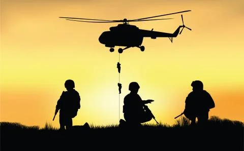 Soldiers on the performance of the combat mission. Stock Illustration