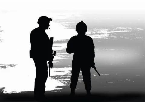 Soldiers on the performance of the combat mission. Stock Illustration