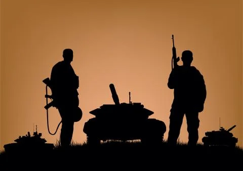 Soldiers on the performance of combat operations. Stock Illustration