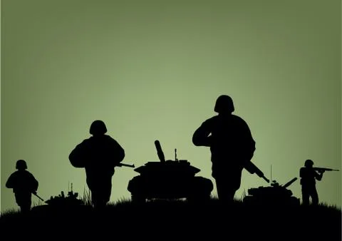 Soldiers on the performance of combat operations. Stock Illustration