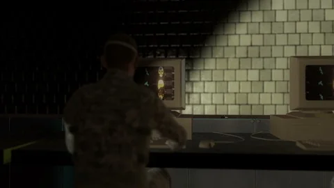 Soldiers Performing Human Experiments on Old Computers Stock Footage 98579444