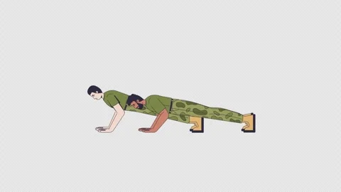 Soldiers performing push-up during military physical training 2D characters Stock Footage 343704202