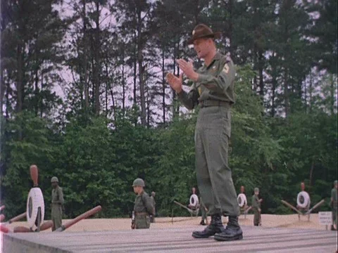 Soldiers practicing close combat fighting in basic training in America in 1967.ƒ Stock Footage 75282123