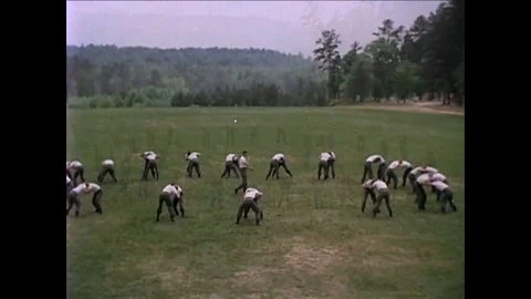 Soldiers practicing martial arts in basic training in America in 1967 Video stock 95068336