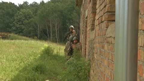 Soldiers Pull Security for Team Mates* Stock Footage 115128449