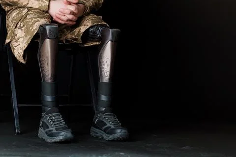 A Soldier's Resilience: Showcasing an Advanced Bionic Leg Prosthesis Stock Photos