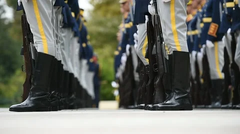 Soldiers in rifle rest position during a military ceremony Vídeo Stock 68403153
