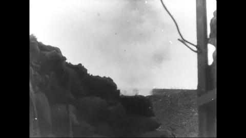 Soldiers rush to the explosion site from their camps - 1916 Stock Footage 83687326