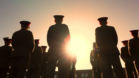 Soldiers at sunset Stock Footage 98812487