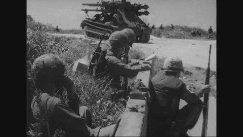 Soldiers take their position in different area during Dominican Civil War - 1965 Stock Footage 104336611