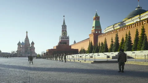 Soldiers training for a drill step on Red Square, Moscow Russia, spring of 2021 Stock Footage 221512259