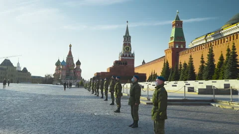 Soldiers training for a drill step on Red Square, Moscow Russia, spring of 2021 Stock Footage 221512363
