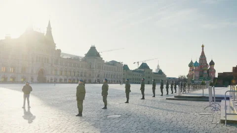 Soldiers training for a drill step on Red Square, Moscow Russia, spring of 2021 Video stock 221512380