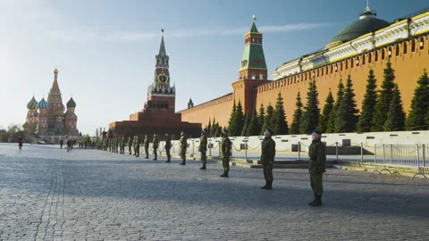 Soldiers training for a drill step on Red Square, Moscow Russia, spring of 2021 Stock Footage 221512451