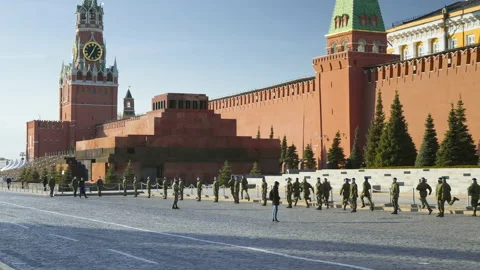 Soldiers training for a drill step on Red Square, Moscow Russia, spring of 2021 Stock Footage 221512542