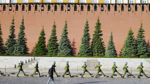 Soldiers training for a drill step on Red Square, Moscow Russia, spring of 2021 Stock Footage 221512714