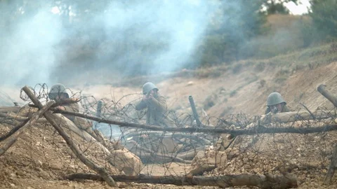 Soldiers in the tranches, slow motion Stock Footage 86527725