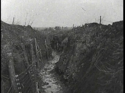 Soldiers in trenches in France during WWI. Stock Footage