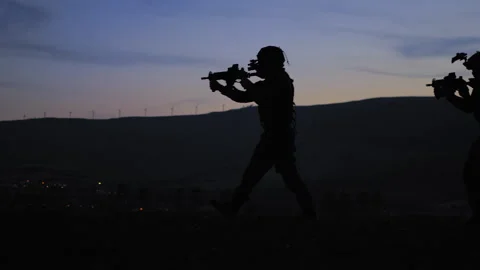 Soldiers Walking Forward At Sunset Stock Footage 275095865