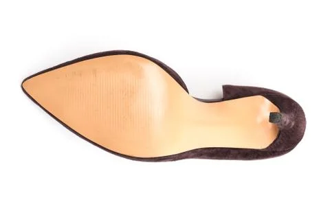 Sole of stylish classic suede women's leather shoes with medium high heels on Stock Photos