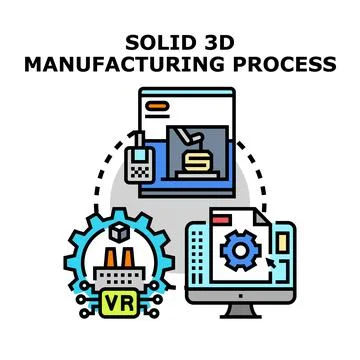 Solid 3d manufacturing process concept vector Stock Illustration