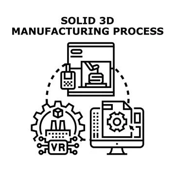 Solid 3d manufacturing process concept vector Stock Illustration