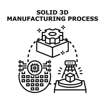 Solid 3d manufacturing process concept illustration Stock Illustration