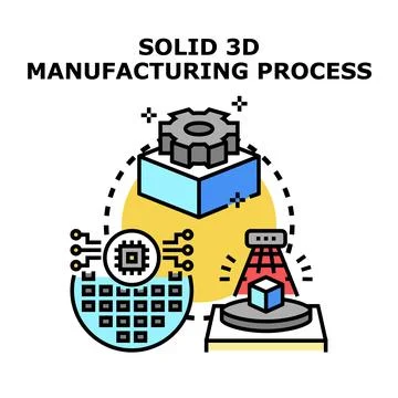 Solid 3d manufacturing process concept illustration Stock Illustration