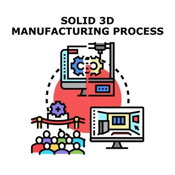 Solid 3d manufacturing process innovation and presentation Stock Illustration