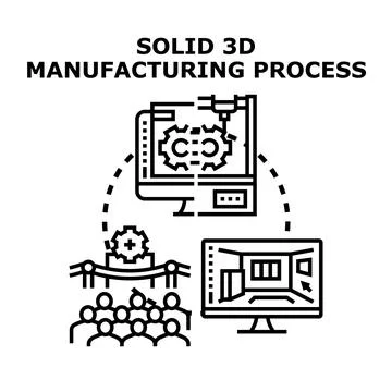 Solid 3d manufacturing process innovation and presentation Stock Illustration