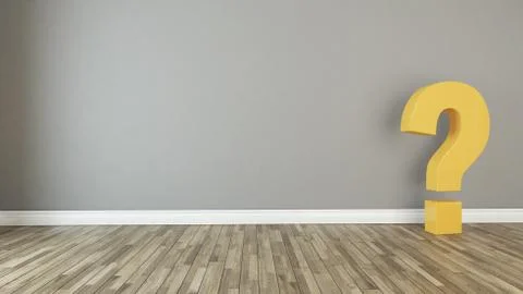 Solid 3d questions marks in the empty room Stock Illustration