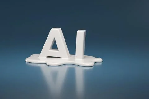 Solid AI text melting on blue background. Artificial intelligence concept. .. Stock Photos