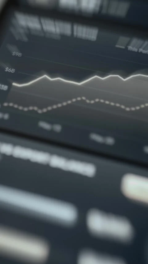 Solid and dotted lines fluctuate across a dark financial chart Stock Footage 343357847