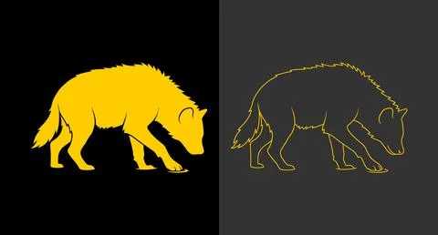 Solid and outline graphic illustration of a hyena standing with wild animal Stock Illustration