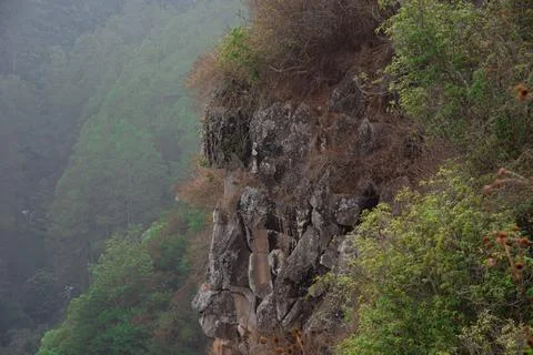 Solid Andesite Stone Cliff Wall with Rugged Texture and Vertical Rock Face .. Stock Photos