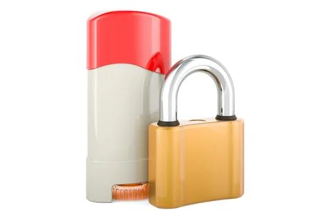 Solid Anti-Perspirant Deodorant, Deodorant Stick with padlock, 3D rendering Stock Illustration