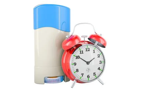 Solid Anti-Perspirant Deodorant, Deodorant Stick with alarm clock, 3D renderi Stock Illustration