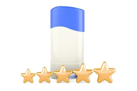 Solid Anti-Perspirant Deodorant, Deodorant Stick with five golden stars, 3D.. Stock Illustration