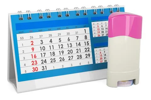 Solid Anti-Perspirant Deodorant, Deodorant Stick with desk calendar, 3D ren.. Stock Illustration