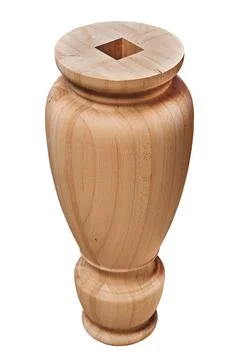 Solid beech table leg on a white background. Wooden furniture manufacturing Stock Photos