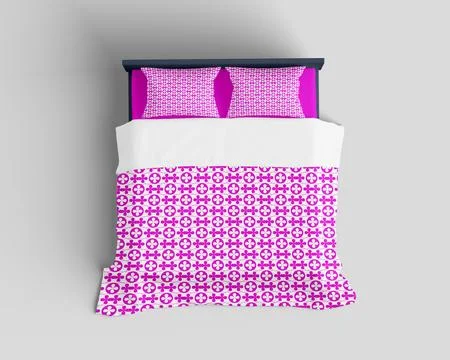 Solid Bg and bedding pattern design. Modern Bed photo. Stock Photos