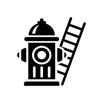 Solid Black Fire Hydrant And Ladder Vector Icon Stock Illustration